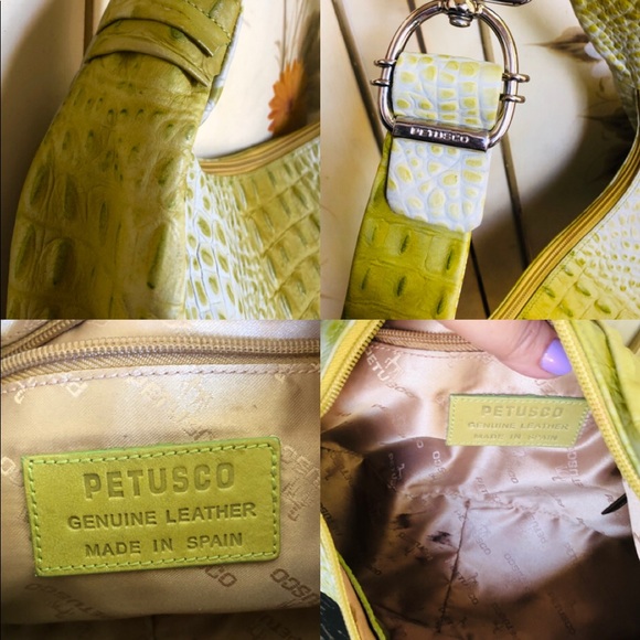 Petusco Embossed Genuine Leather Bag Vintage Lime - Picture 7 of 8